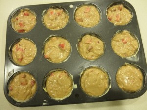 Pour muffin mixture into muffin holes